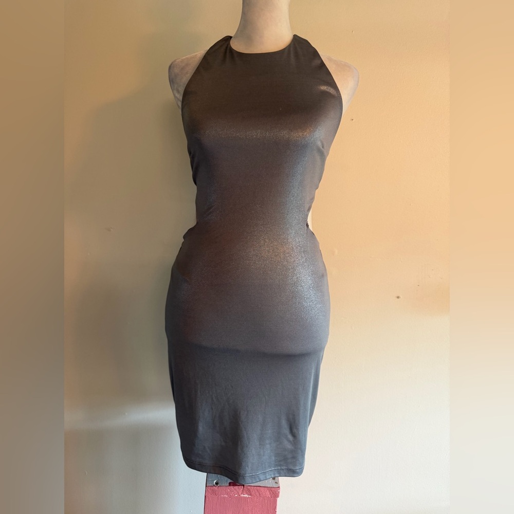 Sleek Metallic Charcoal Bodycon Dress